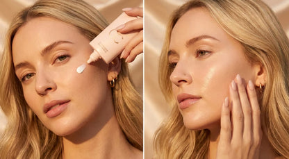 Applying NunaMode Color-Correcting Tinted CC Serum with fingertips